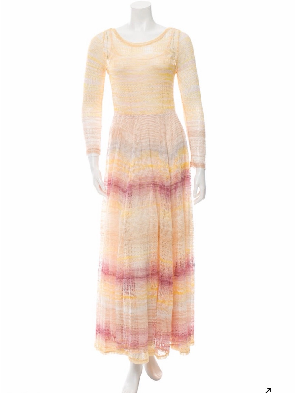 Missoni Orange Label Striped Long-Sleeve Maxi Dress in Peach, Pink and Yellow - Picture 2 of 5